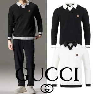 GUCCI 구찌 스틸로고 배색 카라 롱슬리브 니트 2COLOR