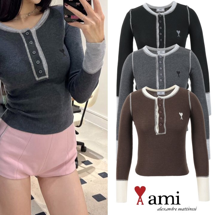AMI 아미 드 꾀흐 버튼 울 니트