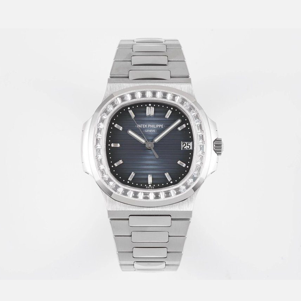 PATEK PHILIPPE 파텍필립 노틸러스 블루 다이얼 바게트 다이아 베젤 SS 브레이슬릿 40mm 5711