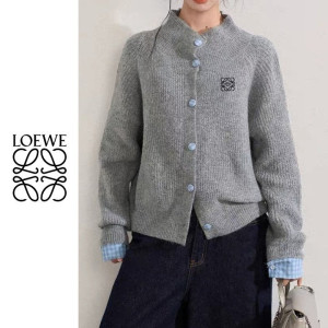 LOEWE 로에베 체크 배색 니트 가디건 4COLOR