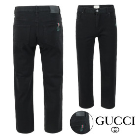 GUCCI 구찌 시그니처 자수 팁 블랙 스트레이트진