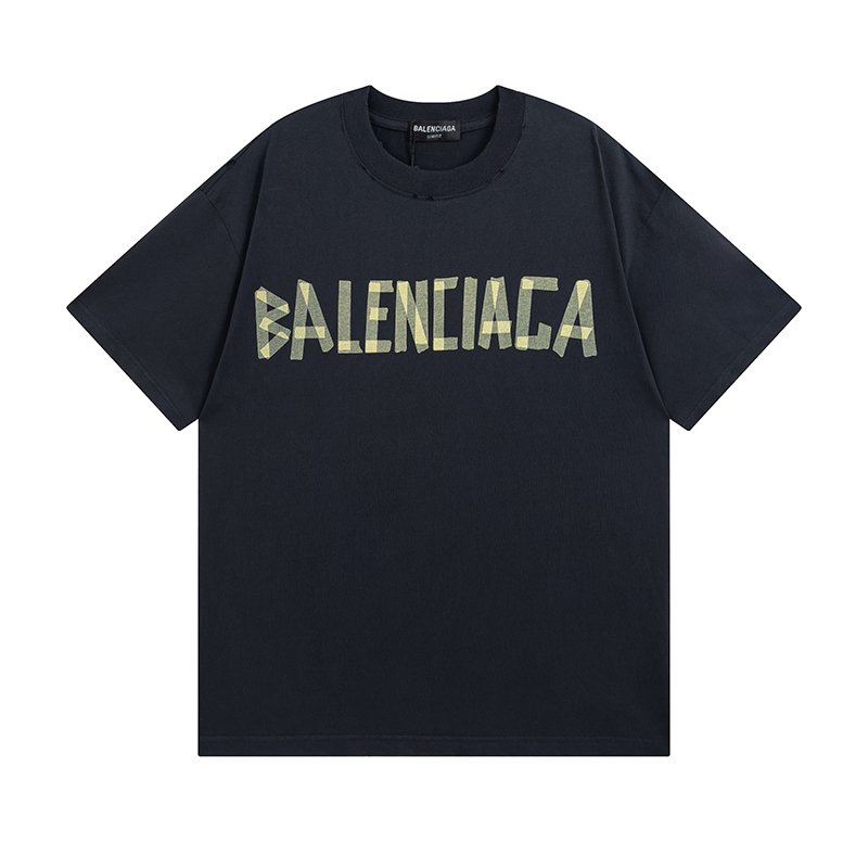 BALENCIAGA 발렌시아가 2342 테이프 타입 로고 구제 워싱 반팔