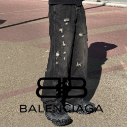 BALENCIAGA 발렌시아가 트위스트 절개 데미지 와이드 청바지