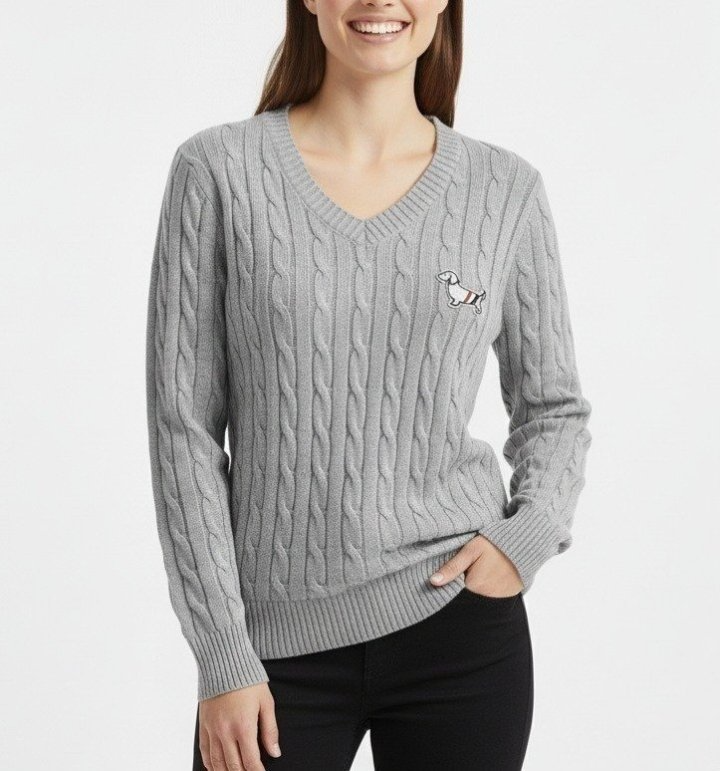 THOM BROWNE 톰브라운 헥터 패치 꽈배기 브이넥 니트 (3066-2) 4COLOR