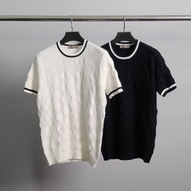 BOTTEGA VENETA 보테가베네타 엠보패턴 라운드 반팔 니트