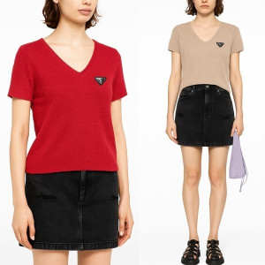 PRADA 프라다 부클 브이넥 니트반팔