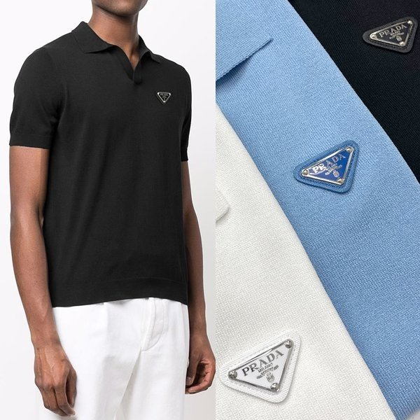 PRADA 프라다 오픈카라 니트반팔