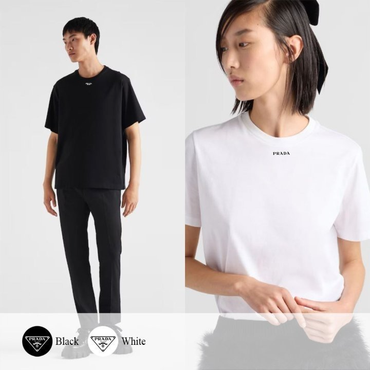 PRADA 프라다 넥 로고 반팔 티셔츠