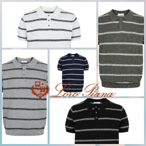 LOROPIANA 로로피아나 부클 스트라이프 카라 니트