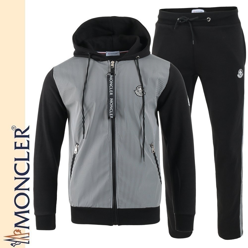 MONCLER 몽클레어 체크우븐 배색 후드 집업 셋업