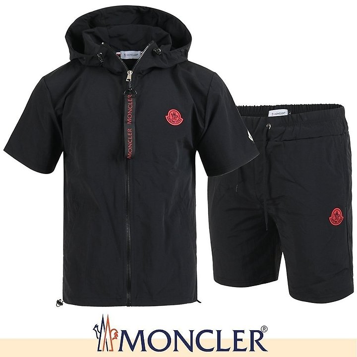 MONCLER 몽클레어 레드 패치 우븐 집업 하프 셋업