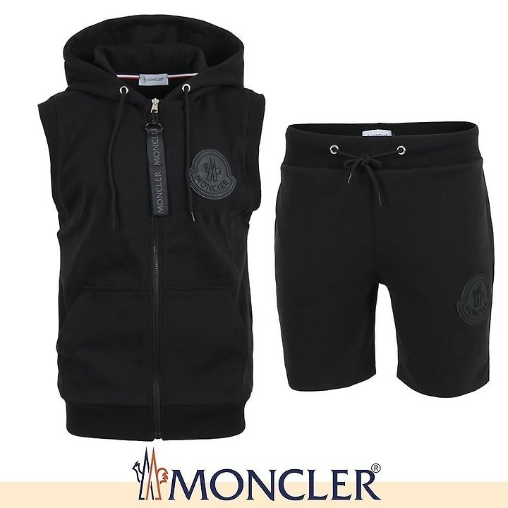 MONCLER 몽클레어 빅로고 민소매 후드집업 & 반바지 셋업