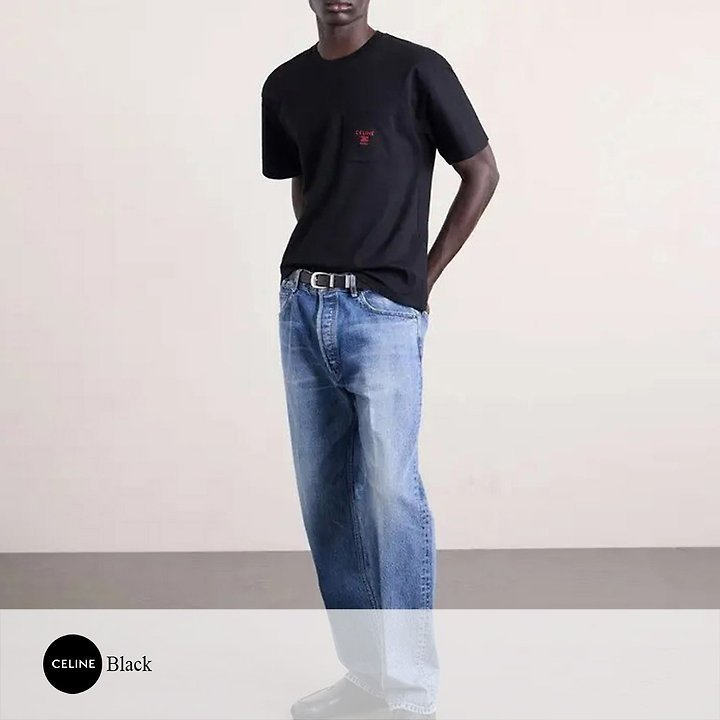 CELINE 셀린느 로고자수 포켓 반팔티