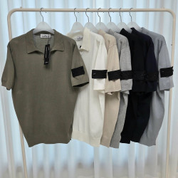 STONE ISLAND 스톤아일랜드 쉐도우와펜 비스코스 오픈카라 반팔니트