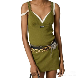 MIUMIU 미우미우 64248 레이스 트리밍 가먼트 다이드 코튼 미니 드레스