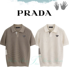 PRADA 프라다  메쉬 카라 반팔 니트