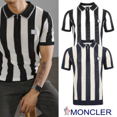 MONCLER 몽클레어 로고 스트라이프 반집업 쿨링 메쉬탑