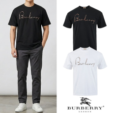 BURBERRY 버버리 체크 커시브 로고 실켓 티셔츠