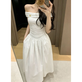 CHANEL 샤넬 1016 오프숄더 드레이프 롱 원피스 2COLOR