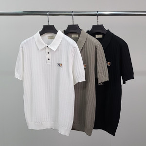 MAISON KITSUNE 메종키츠네 더블폭스 세로줄 반팔 카라 니트