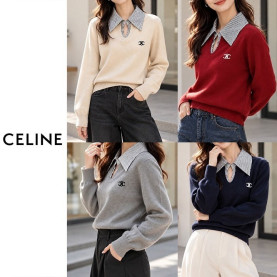 CELINE 셀린느 스트라이프 배색 카라 니트