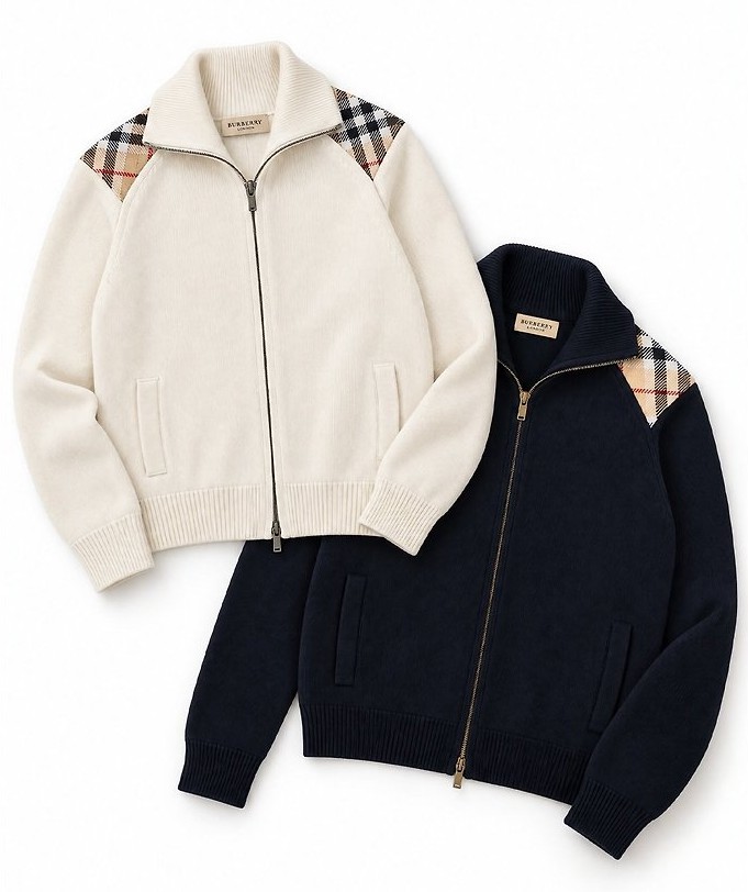 BURBERRY 버버리 여성 숄더 체크 투웨이 니트 집업